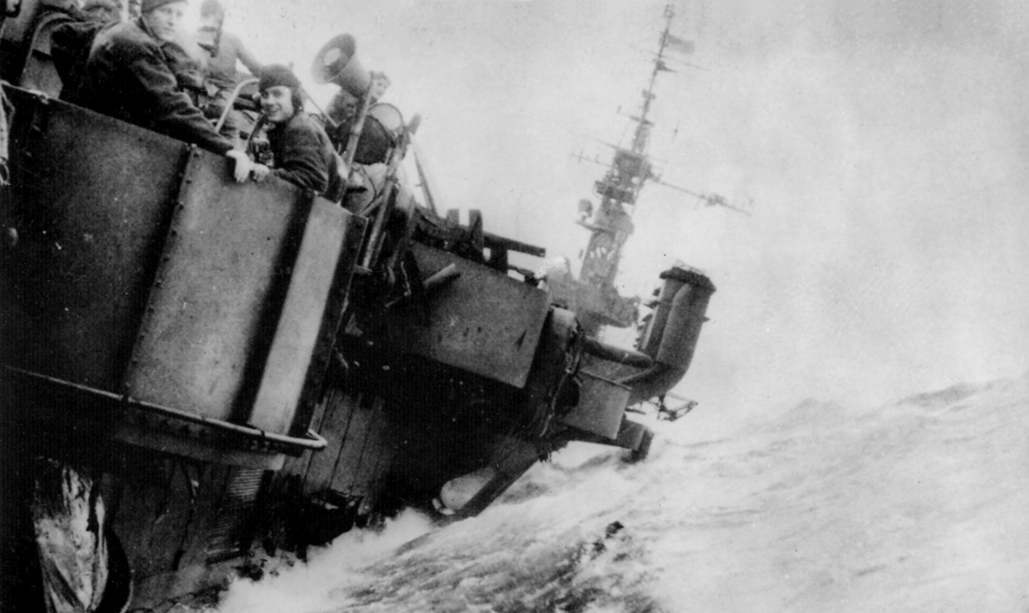 USS Langley in typhoon in June 1942